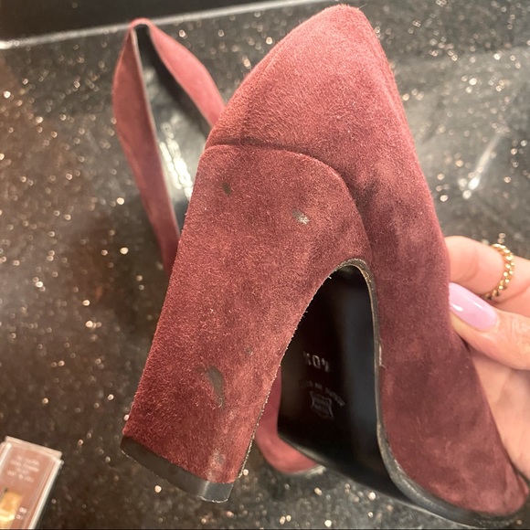 Italian Suede Block Pumps Heels - Eggplant - Picture 7 of 7